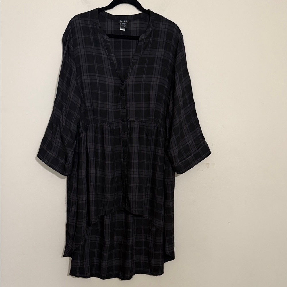 Torrid Black and Gray Plaid tunic Dress women 3X high low festival casual soft - Picture 2 of 9